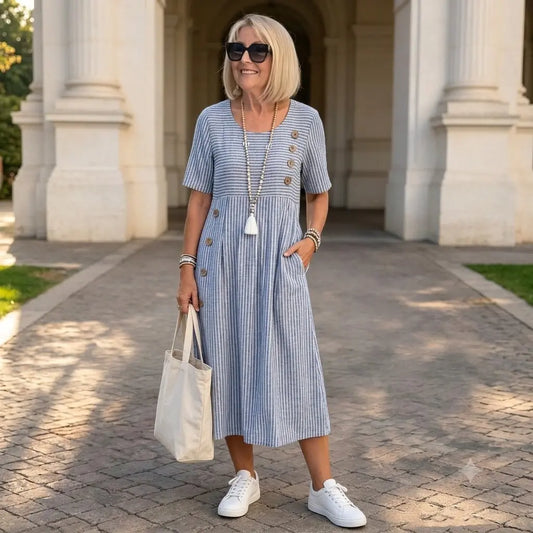 Julia – Vestido midi a rayas ligero y vaporoso