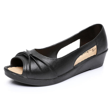🌼Sandale Elegante Cu Culoare Solidă Pentru Femei, Talpă Moale Cu Platformă, Încălțăminte Casual Cu Decupaje, Pantofi Cu Vârf Deschis Și Talpă În Formă De Călcâi Pentru Vara