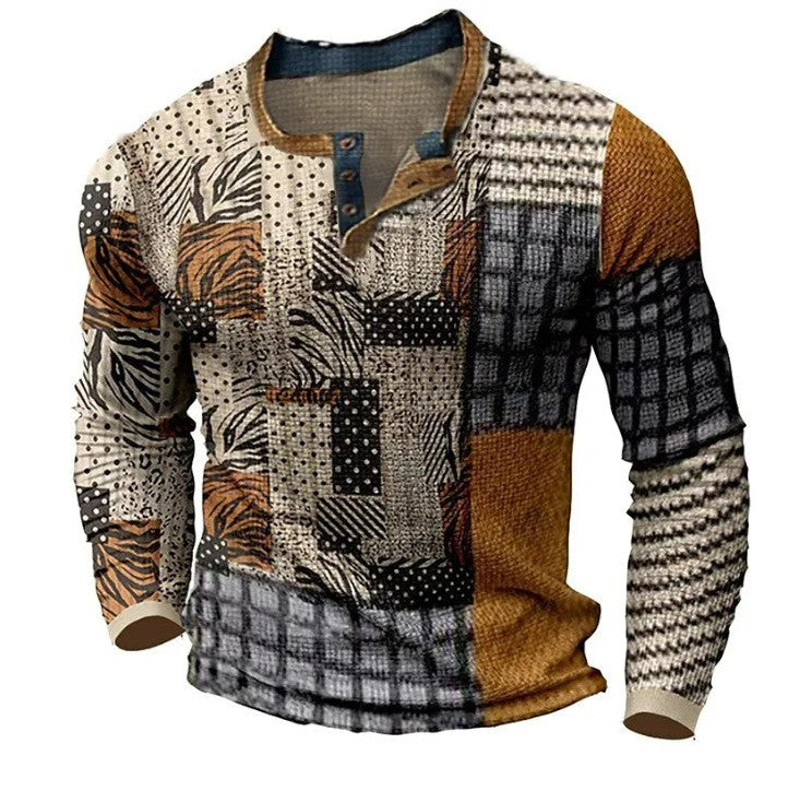 【S-4XL】Męska koszulka polo z długim rękawem i nadrukiem