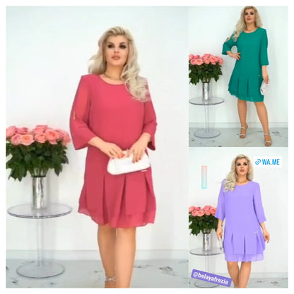 💕【S-5XL】👗Rochie elegantă cu imprimeu din plasă în trei culori