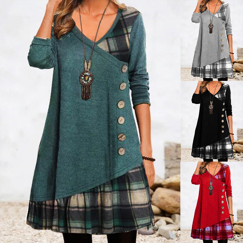 👗【Rabat -49%🔥】Damska sukienka casualowa z długimi rękawami i kontrastowymi detalami
