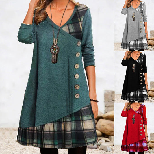👗【Rabat -49%🔥】Damska sukienka casualowa z długimi rękawami i kontrastowymi detalami
