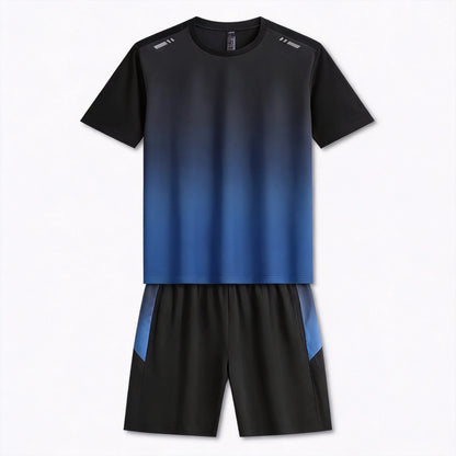 Nowy szybkoschnący zestaw sportowy (unisex) – swobodny komplet z krótkim rękawem w dużych rozmiarach; chłodzący, szybkoschnący materiał typu „ice-silk”