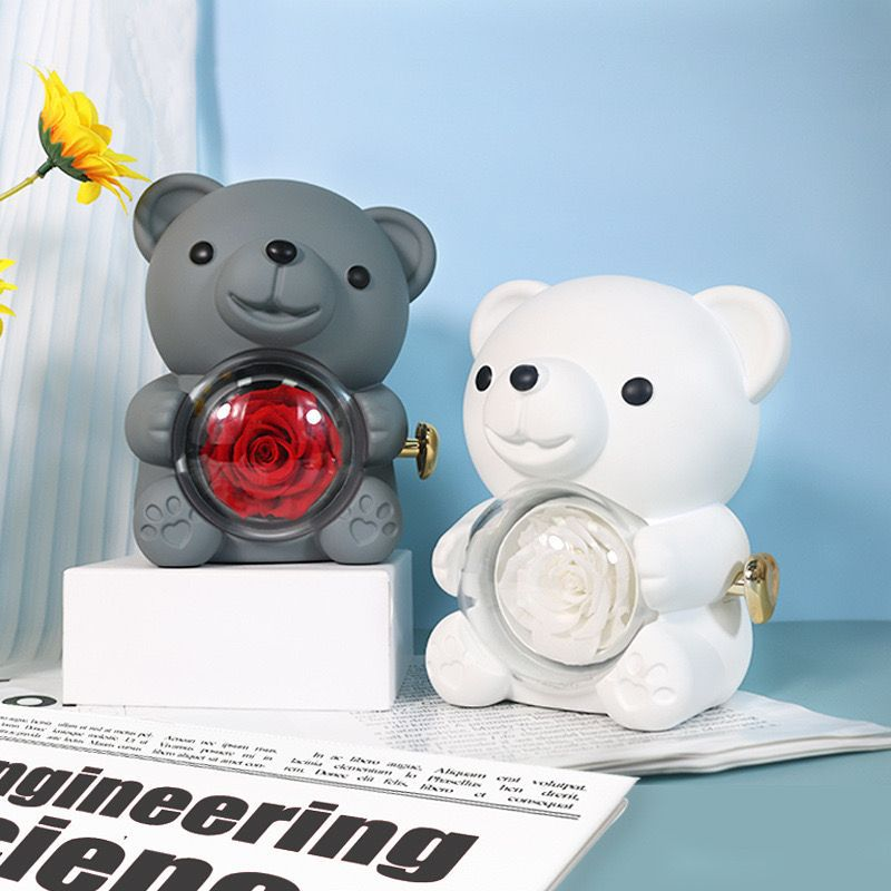 ✨Adorable osito de peluche con rosa preservada - Osito de peluche decorado con una rosa real, en una hermosa caja de regalo - Regalo romántico para el Día de la Madre, bodas, aniversarios, despedidas de soltera, Navidad y San Valentín.