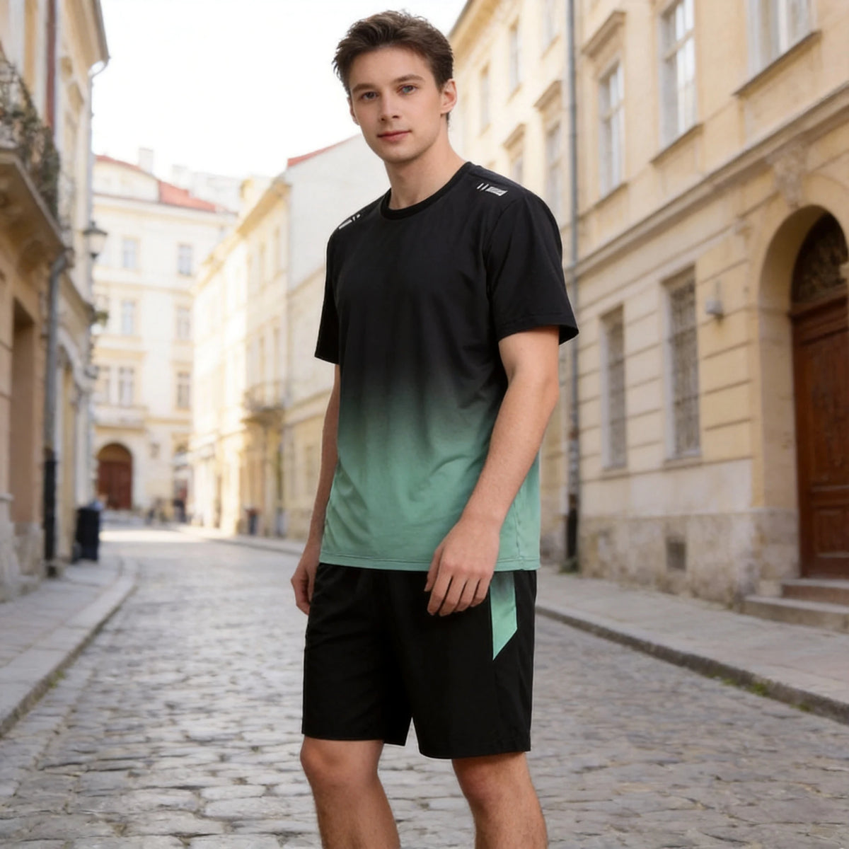 Nowy szybkoschnący zestaw sportowy (unisex) – swobodny komplet z krótkim rękawem w dużych rozmiarach; chłodzący, szybkoschnący materiał typu „ice-silk”