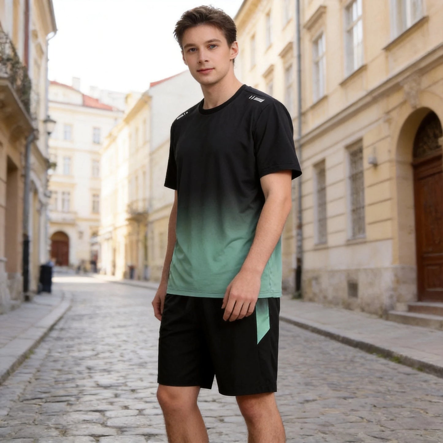 Nowy szybkoschnący zestaw sportowy (unisex) – swobodny komplet z krótkim rękawem w dużych rozmiarach; chłodzący, szybkoschnący materiał typu „ice-silk”