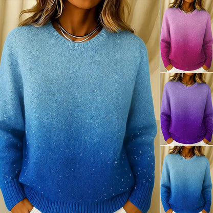 🔥【XS-5XL】Pleteni pulover z okroglim izrezom in gradientnim vzorcem ter motivom zvezdnatega neba