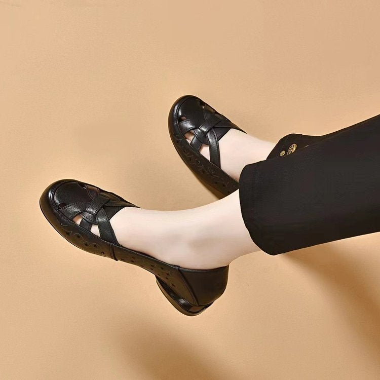 🔥💞【35-40】 2025 Sandale de damă noi, cu vârf rotund, din piele naturală, cu toc mic