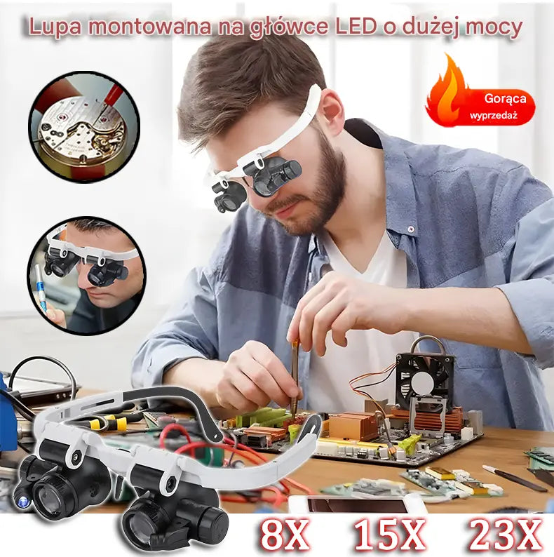 🔍Okulary z lupą 8x, 15x, 23x z LED. Do naprawy zegarków, grawerowania i biżuterii.