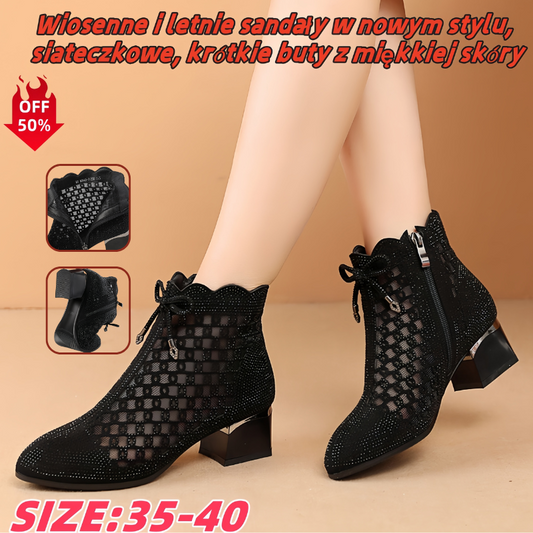 👠【35-41】 Krótkie buty z siateczki na grubym obcasie w nowym stylu