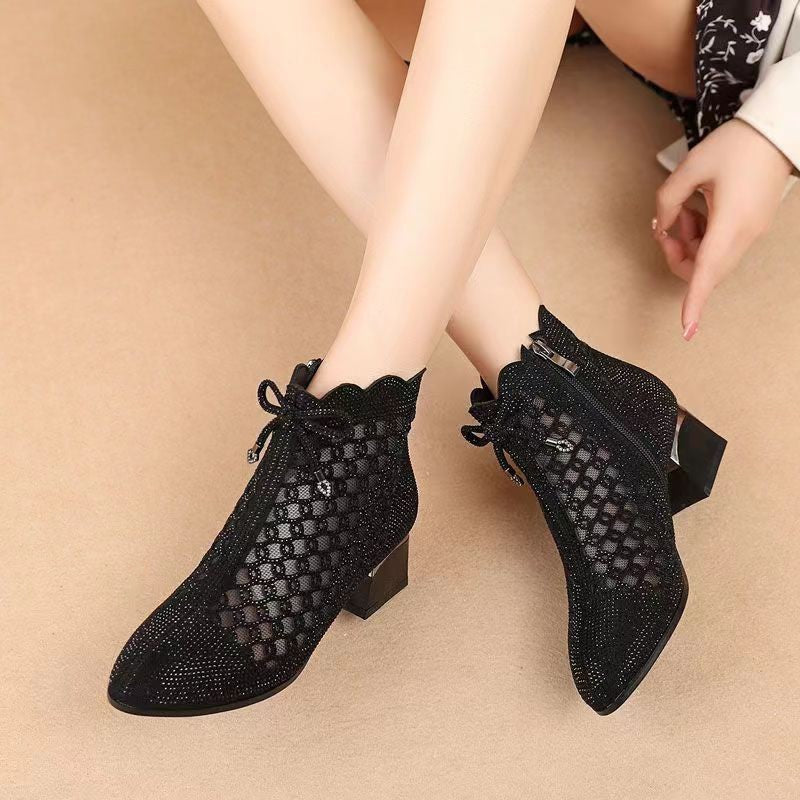 👠【35-41】 Krótkie buty z siateczki na grubym obcasie w nowym stylu