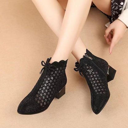 👠【35-41】 Krótkie buty z siateczki na grubym obcasie w nowym stylu