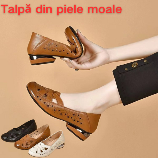 🔥💞【35-40】 2025 Sandale de damă noi, cu vârf rotund, din piele naturală, cu toc mic