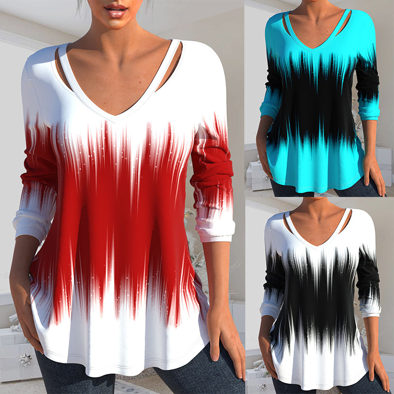 🔥【S-3XL】2025 Top z dekoltem w szpic i długim rękawem z nadrukiem