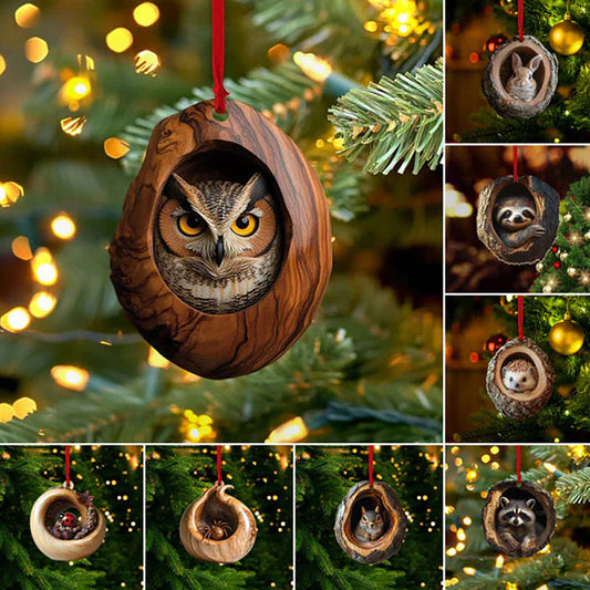 🎁【10 darab】🎄Critter karácsonyfadísz. Függő dekoráció kis állatoknak,2D síknyomtatott akril kis medál