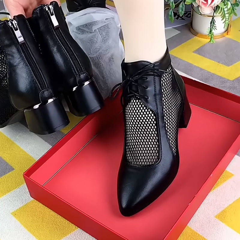 🔥🔥【35-40】【Gorąca wyprzedaż】Modne damskie sznurowane buty z siateczki na średnim obcasie