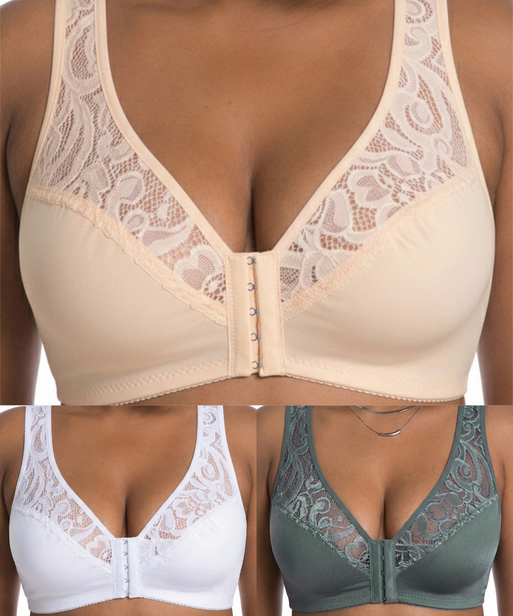 💖Najniższa cena wszech czasów【Zestaw 3-częściowy】【L-4XL】😍🩲Biustonosz push-up w dużym rozmiarze, piękna koronka, push-up i wydrążony design, zapięcie z przodu