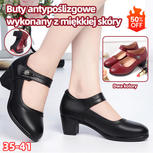 👡【35-41】Miękkie skórzane buty na obcasie z miękką podeszwą, antypoślizgowe skórzane buty dla mamy