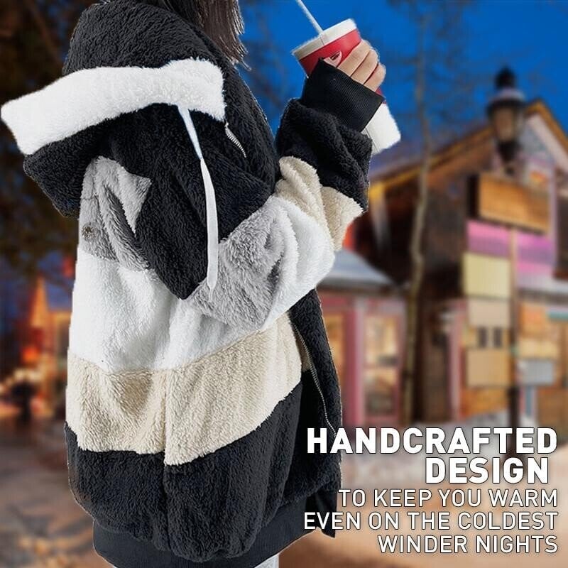 ☃️❄️[S-5XL] 2025 nowa damska kurtka w grube, pluszowe kontrastowe paski