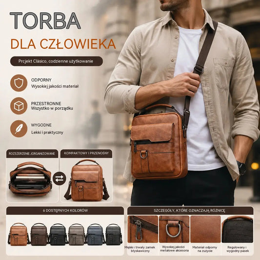 👜 50% zniżki🔥 Stylowa, codzienna męska torba ze skóry naturalnej o dużej pojemności ✅️Płatność przy odbiorze