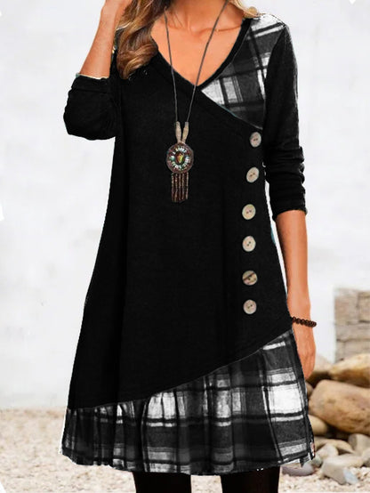 👗【Rabat -49%🔥】Damska sukienka casualowa z długimi rękawami i kontrastowymi detalami
