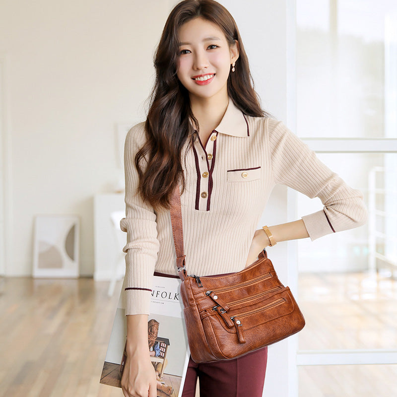 Modna torba na ramię z miękkiej skóry o dużej pojemności