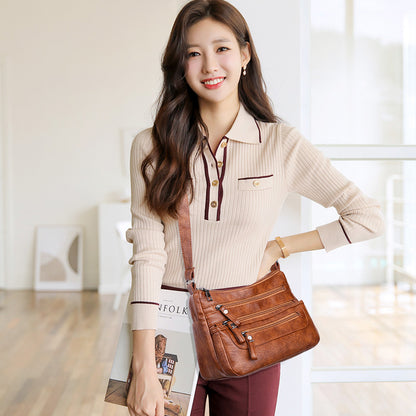 Modna torba na ramię z miękkiej skóry o dużej pojemności