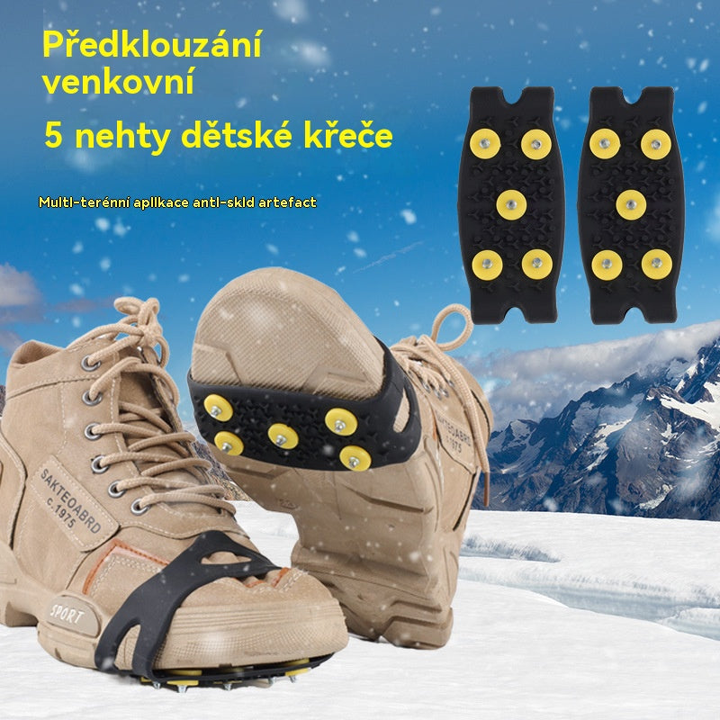 👴🚶🏔️❄️Polainas para crampones antideslizantes invisibles de cinco dientes, crampones para exteriores, adecuadas para caminar en condiciones de nieve durante el invierno.
