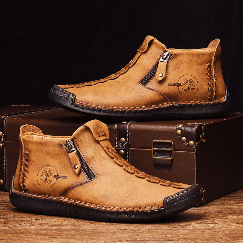 🥾【38-48】Botas Martens para hombre hechas totalmente a mano con cuero genuino, con forro de felpa y cremallera – cálidas, cómodas y elegantes, ideales para el invierno.