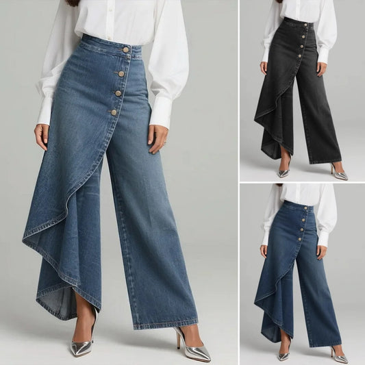 🥇【S-3XL】Dżinsy damskie z wysokim stanem i szerokimi nogawkami, luźny krój, o eleganckim wzornictwie.