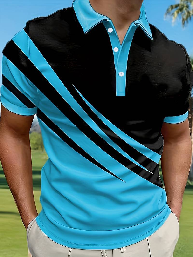 🔥👔【S-6XL】Męska nowa letnia koszulka POLO w paski z nadrukiem 3D