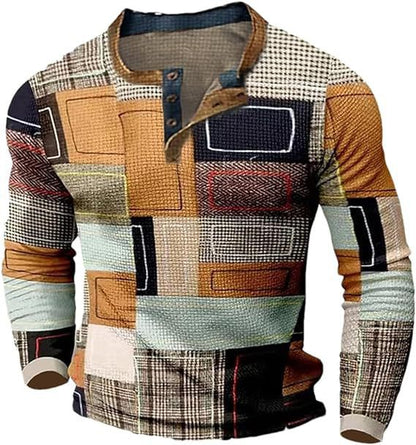 【S-4XL】Męska koszulka polo z długim rękawem i nadrukiem