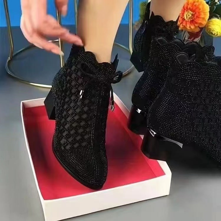 👠【35-41】2025 nowe grube botki z siateczki na obcasie