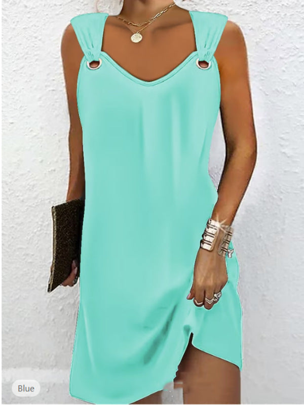 🔥2026 Wiosna Lato Nowa sukienka bez rękawów z dekoltem w kształcie litery V, z metalowymi guzikami