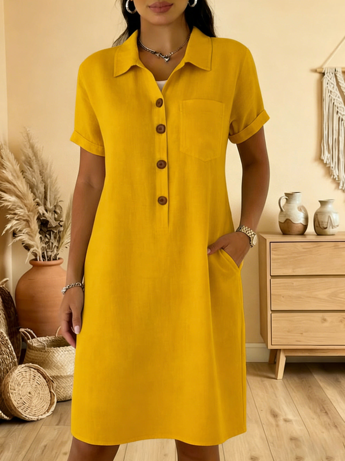 ⏳ Oferta ograniczona czasowo! ⏰🍋【S-3XL】Damska bawełniana sukienka z kieszeniami