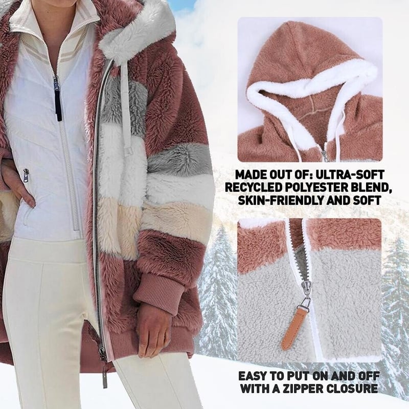 ☃️❄️[S-5XL] 2025 nowa damska kurtka w grube, pluszowe kontrastowe paski